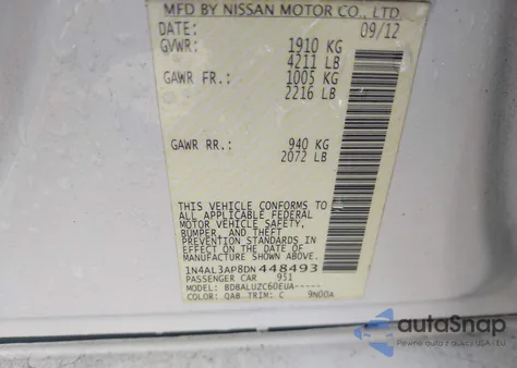 2013 Nissan Altima 2.5 Sv из США, поврежденный, VIN 1N4AL3AP8DN448493